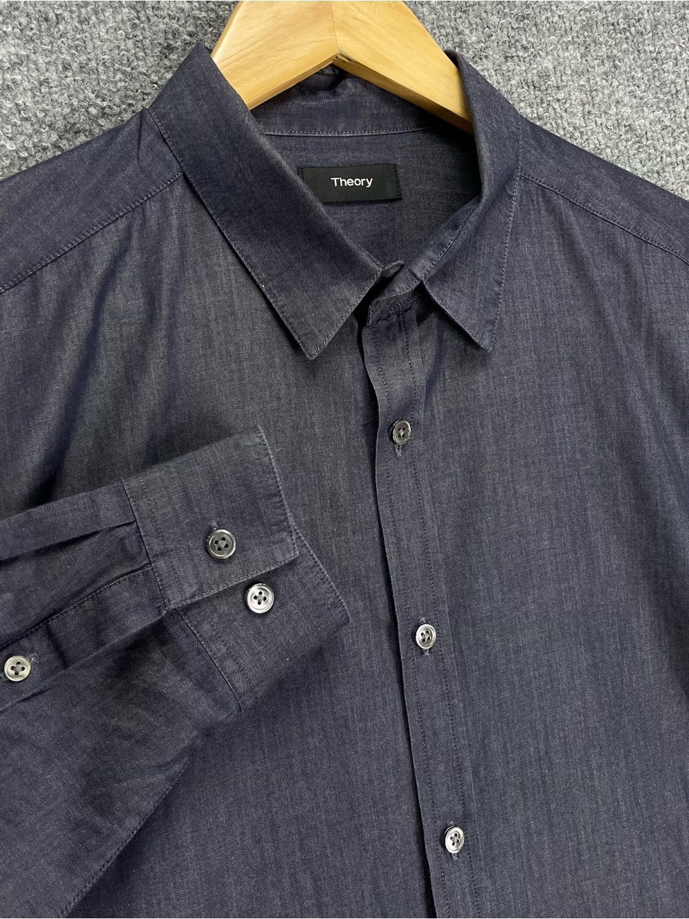 Theory Dress Shirt Mens L Dark Gray Long Sleeve Button Down Shot Fabric